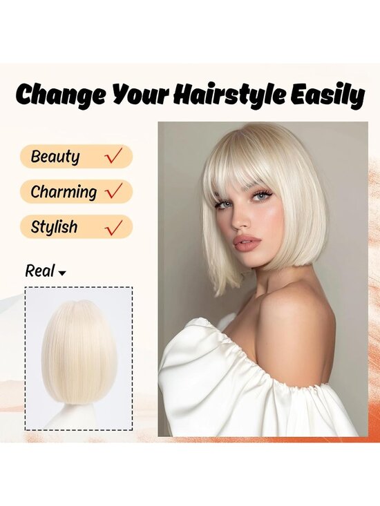 Women Blonde Heat Resistant Synthetic Straight Ombre Bob Wig Bangs 10 Inch main image 5